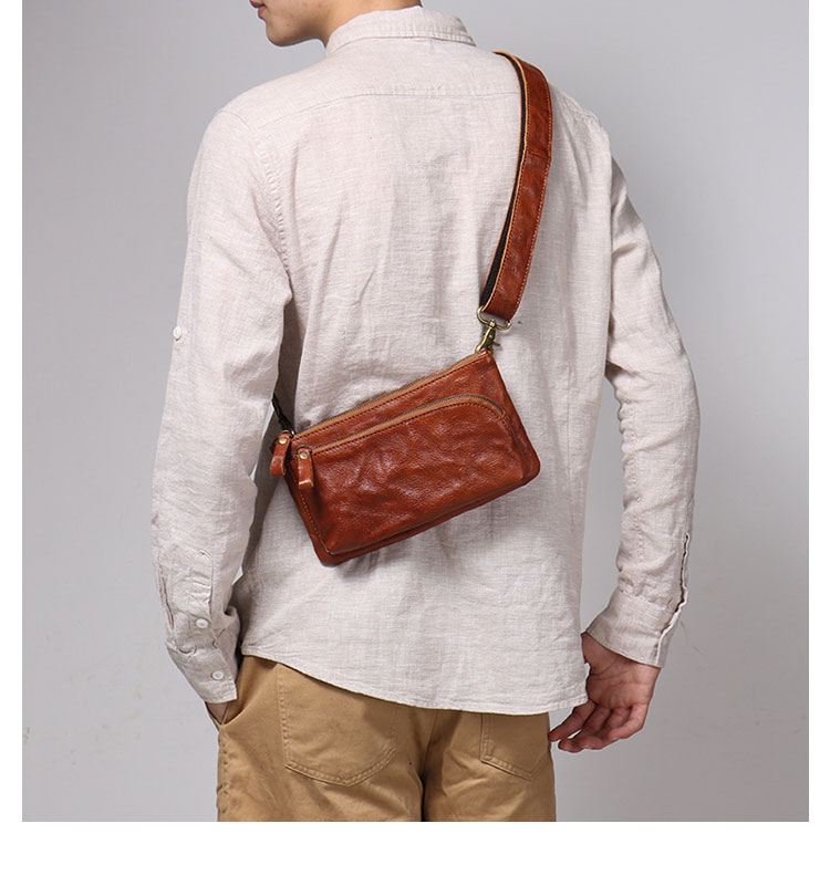 Whatna アンティーク風合い鞣し天 然 牛革 ワンショルダー メンズ 斜めがけボディバッグ 斜め掛け 胸バッグ ミニショルダーバッグ男女兼用 本革 ショルダーベルト付32085-9