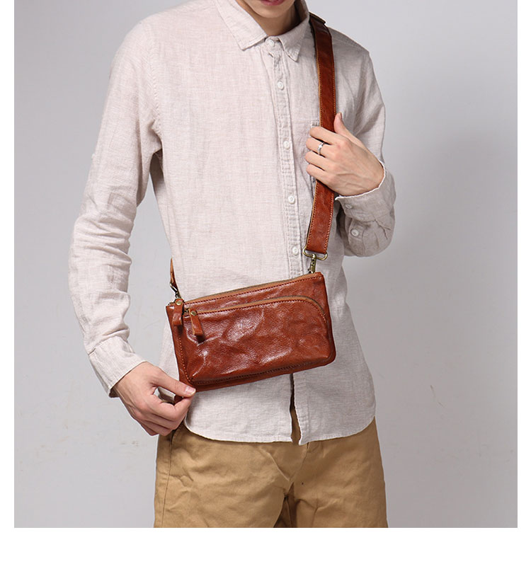 Whatna アンティーク風合い鞣し天 然 牛革 ワンショルダー メンズ 斜めがけボディバッグ 斜め掛け 胸バッグ ミニショルダーバッグ男女兼用 本革 ショルダーベルト付32085-10
