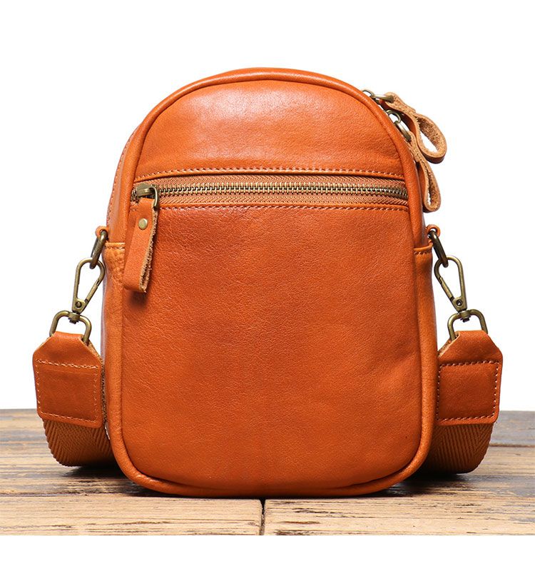 Whatna アンティーク風合い鞣し天 然 牛革ミニショルダーバッグ メンズ ポシェット メッセンジャーバッグ小さめ ショルダーミニポーチ 縦型 ダブルファスナー 本 革 通勤 通学 斜めがけバッグ 自転車 かばん男性用 23020-3