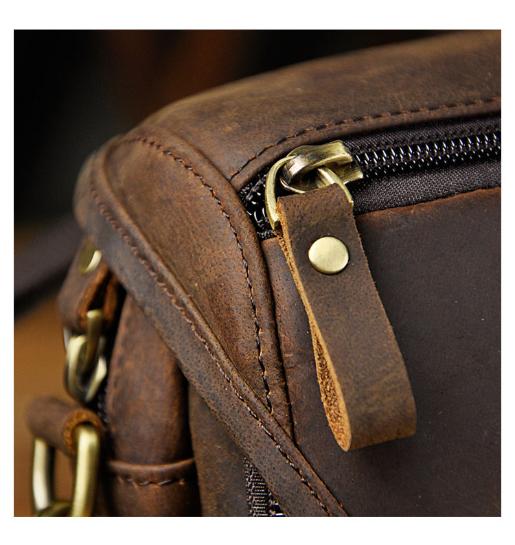 Whatna アンティーク風合い鞣し天 然 牛革 ミニワンショルダーバッグ メンズ ミニ斜め掛け ボディバッグ 胸バッグ ミニウエストバッグ ベルトポーチ カラビナポーチヒップバッグ ウエストポーチバイク用 本革厚手 レザー 男女兼用-10