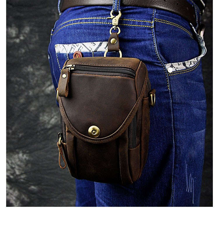 Whatna アンティーク風合い鞣し天 然 牛革 ミニワンショルダーバッグ メンズ ミニ斜め掛け ボディバッグ 胸バッグ ミニウエストバッグ ベルトポーチ カラビナポーチヒップバッグ ウエストポーチバイク用 本革厚手 レザー 男女兼用-9