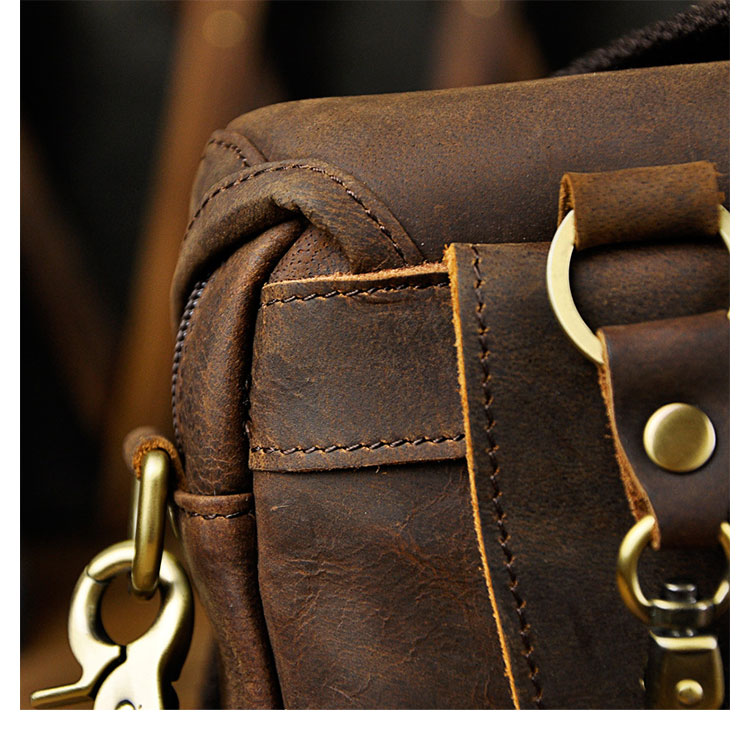 Whatna アンティーク風合い鞣し天 然 牛革 ミニワンショルダーバッグ メンズ ミニ斜め掛け ボディバッグ 胸バッグ ミニウエストバッグ ベルトポーチ カラビナポーチヒップバッグ ウエストポーチバイク用 本革厚手 レザー 男女兼用-11