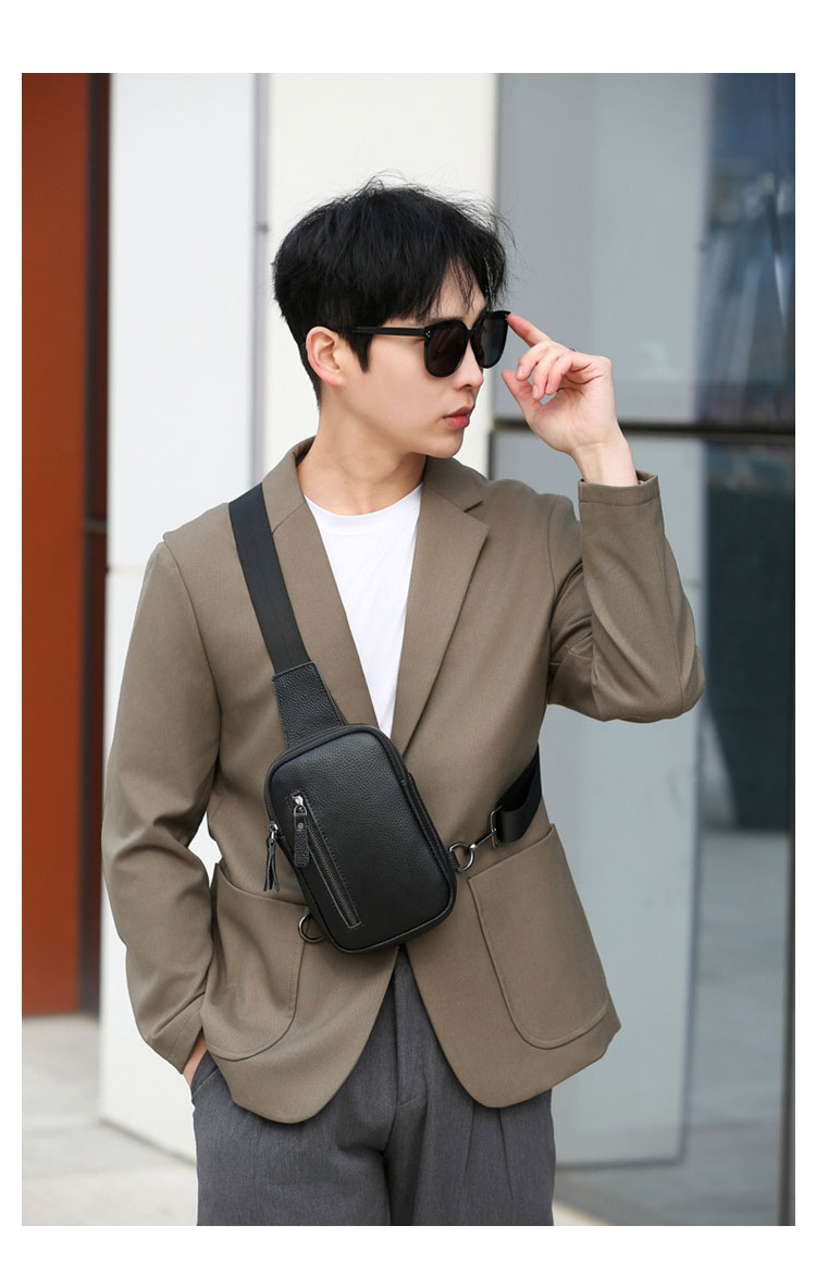 Whatna 天 然 牛 革 ワンショルダーメンズ ボディ斜め掛け胸バッグ ボディーバッグ 肩掛けバッグ 2室仕切 本革 厚手  レザー左右付け替えが可能 4943-10