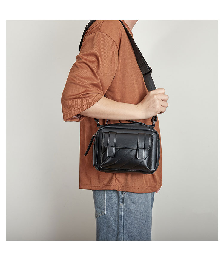 Whatna 革 ミニワンショルダーバッグ メンズ 3way ミニ斜め掛け胸バッグ 手提げバッグ 手持げバッグ ミニセカンドバッグダブルファスナー レザーカジュアル フォーマル ビジネス 通学 通勤 肩掛けバッグ 自転車かばん プレゼント男性-8