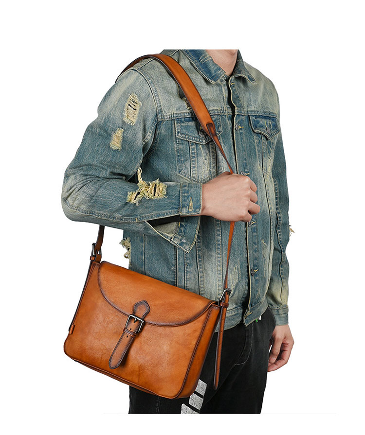 Whatna アンティーク風合い鞣し天 然 牛革ショルダーバッグ メンズ 斜め掛けボディバッグ 胸バッグ ipad 10.5収納可 本 革 小さめビジネスバッグ肩掛け 通勤 通学 斜めがけバッグ 小さめメッセンジャーバッグ 防水 バッグ 自転車 かばん男性用-7