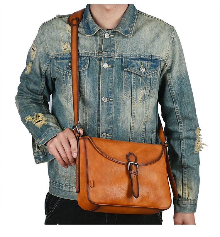 Whatna アンティーク風合い鞣し天 然 牛革ショルダーバッグ メンズ 斜め掛けボディバッグ 胸バッグ ipad 10.5収納可 本 革 小さめビジネスバッグ肩掛け 通勤 通学 斜めがけバッグ 小さめメッセンジャーバッグ 防水 バッグ 自転車 かばん男性用-8