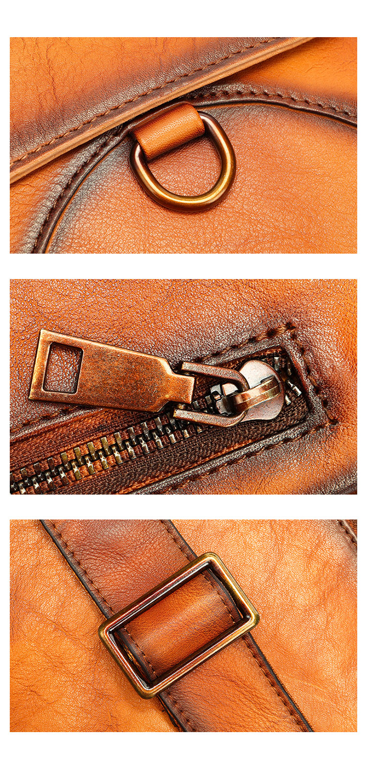 Whatna アンティーク風合い鞣し天 然 牛 革 ワンショルダーメンズ 3way 斜めがけ 肩掛けミニボディバッグ 胸バッグ  本革 厚手 レザーIpad Mini収納可 9159-7