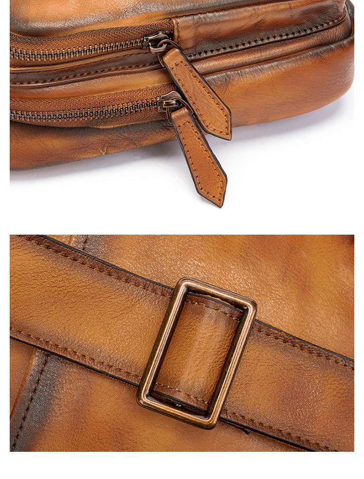 Whatna アンティーク風合い鞣し天 然 牛 革 ワンショルダーメンズ 3way 斜めがけ 肩掛けミニボディバッグ 胸バッグ  本革 厚手 レザーIpad Mini収納可 9155-7