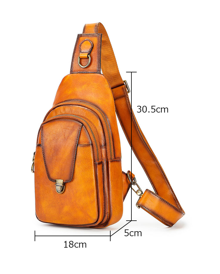 Whatnaアンティーク風合い鞣し天 然 牛 革 ワンショルダーメンズ 3way 斜めがけ 肩掛けミニボディバッグ 胸バッグ  本革 厚手 レザーIpad Mini収納可 9148-5