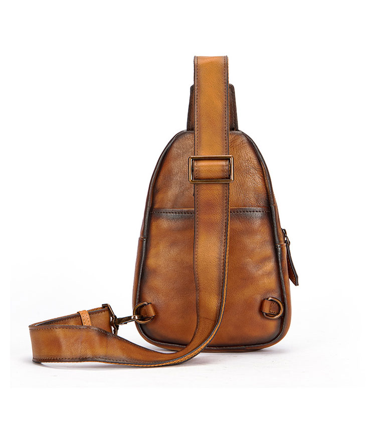 Whatna アンティーク風合い鞣し天 然 牛 革 ワンショルダーメンズ 3way 斜めがけ 肩掛けミニボディバッグ 胸バッグ  本革 厚手 レザーIpad Mini収納可 9155-3