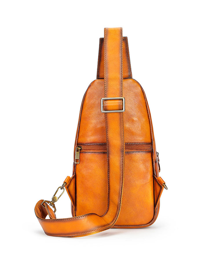 Whatnaアンティーク風合い鞣し天 然 牛 革 ワンショルダーメンズ 3way 斜めがけ 肩掛けミニボディバッグ 胸バッグ  本革 厚手 レザーIpad Mini収納可 9148-3