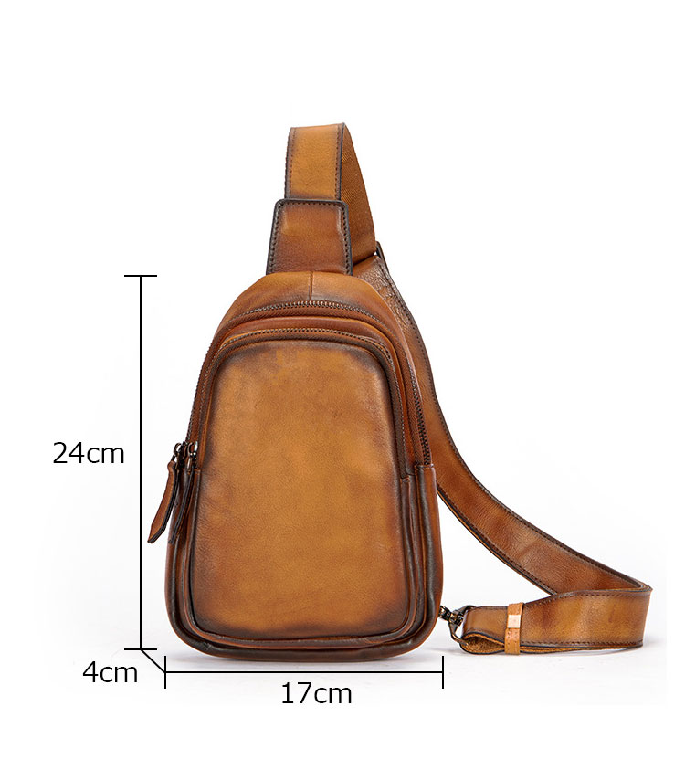 Whatna アンティーク風合い鞣し天 然 牛 革 ワンショルダーメンズ 3way 斜めがけ 肩掛けミニボディバッグ 胸バッグ  本革 厚手 レザーIpad Mini収納可 9155-1