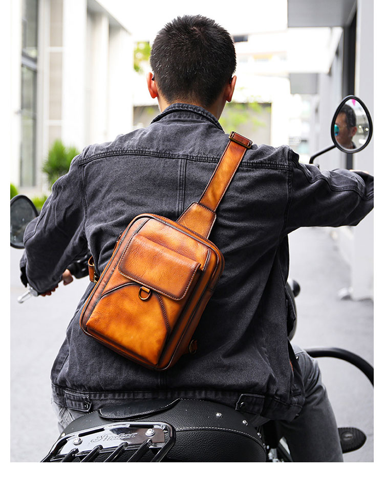 Whatna アンティーク風合い鞣し天 然 牛 革 ワンショルダーメンズ 3way 斜めがけ 肩掛けミニボディバッグ 胸バッグ  本革 厚手 レザーIpad Mini収納可 9159-10