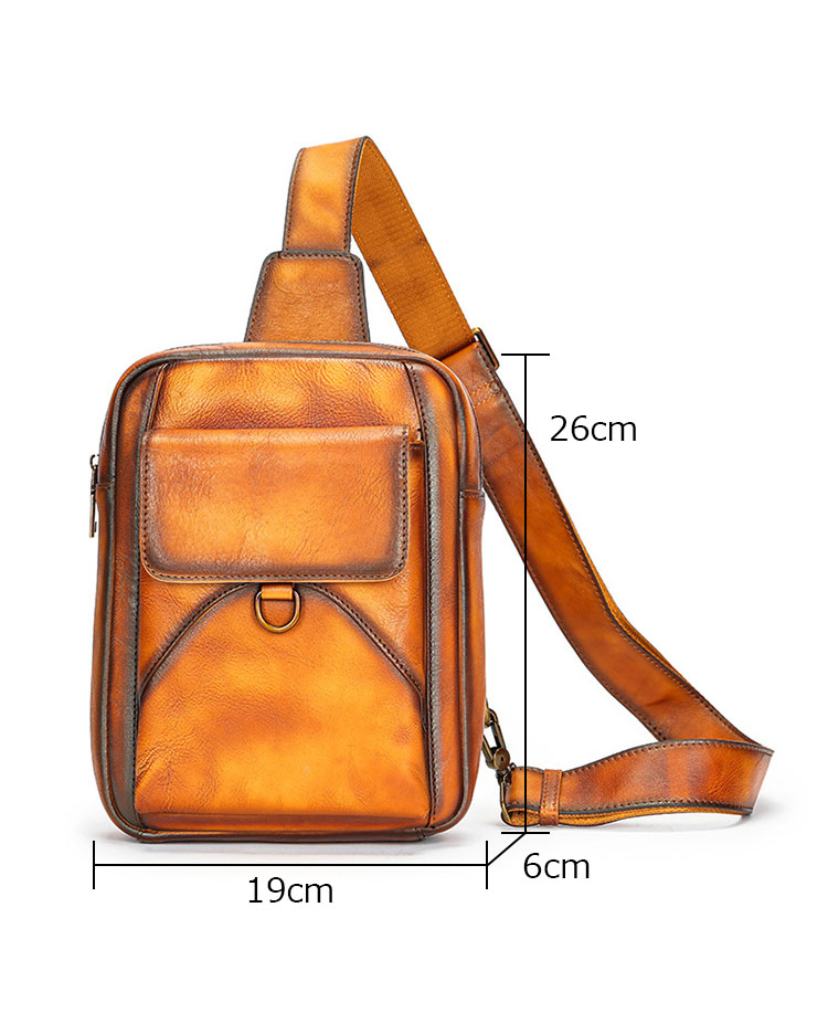 Whatna アンティーク風合い鞣し天 然 牛 革 ワンショルダーメンズ 3way 斜めがけ 肩掛けミニボディバッグ 胸バッグ  本革 厚手 レザーIpad Mini収納可 9159-1