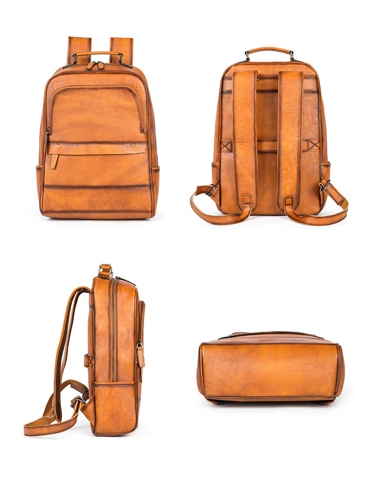 Whatna アンティーク風合い鞣し天 然 牛革ビジネスバッグメンズ手提げ・リュックバッグ 2WAY厚 手 本革 レザー ダブルファスナーA4 15.6インチpc収納可 旅行 出張用 通勤 通学 就活 面接 バッグ かばん 男性用-2