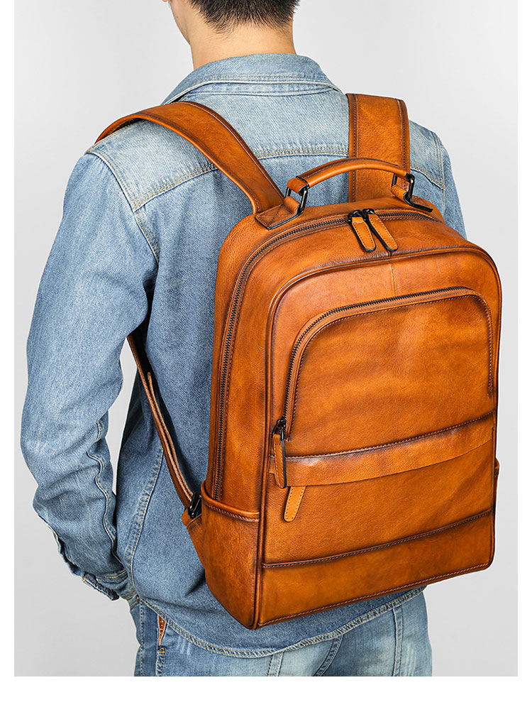 Whatna アンティーク風合い鞣し天 然 牛革ビジネスバッグメンズ手提げ・リュックバッグ 2WAY厚 手 本革 レザー ダブルファスナーA4 15.6インチpc収納可 旅行 出張用 通勤 通学 就活 面接 バッグ かばん 男性用-10