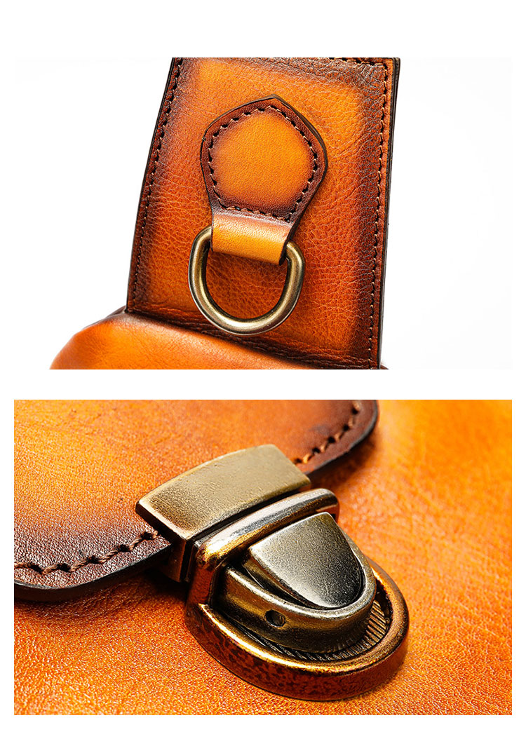 Whatnaアンティーク風合い鞣し天 然 牛 革 ワンショルダーメンズ 3way 斜めがけ 肩掛けミニボディバッグ 胸バッグ  本革 厚手 レザーIpad Mini収納可 9148-8