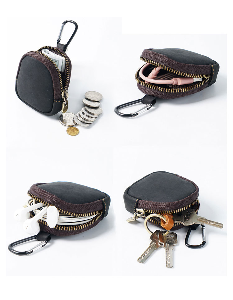 Whatna 天 然 厚 手 牛革 小銭入れ コインケース メンズ レディース 2way ミニサコッシュ カラビナポーチ ベルトループ ミニウエストバッグポーチ 本革 カラビナ付き  イヤホン収納ケース-2
