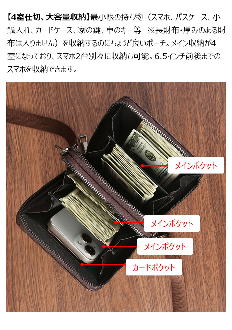 Whatna ミニワンショルダーメンズ バッグ 小型ミニバックミニポシェットポお財布 カード6枚収納 4室仕切 3way 斜め掛け セカンドバッグ 手持げバッグ ミニボディバッグ肩掛けミニ胸バッグ-3