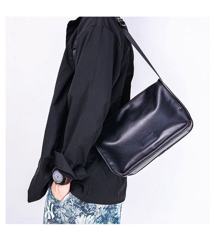 Whatna 革 ワンショルダーバッグ メンズ 斜め掛け ボディバッグ 胸バッグ 厚手 PUレザー メッセンジャーバッグ 横型 ipad 10.5収納可 肩掛け 通勤 通学 斜めがけバッグ 防水 バッグ 自転車 かばん男性用-9