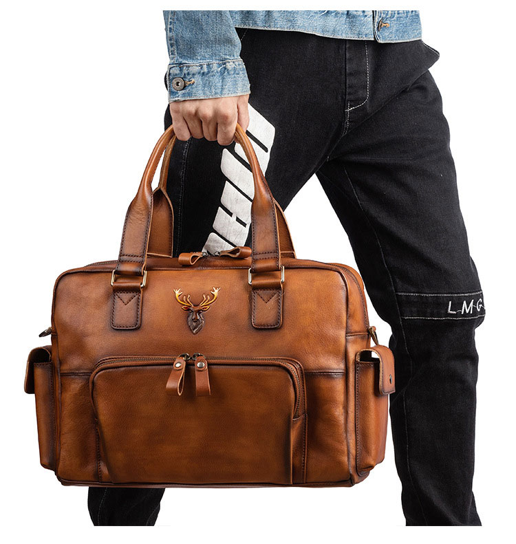 Whatna アンティーク風合い鞣し天 然 牛革 ビジネスバッグメンズ 2way ショルダー 手提げバッグブリーフケース16インチPC対応 旅行 出張 通勤 通学 就活 面接 バッグ かばん 男性用WX8629-8