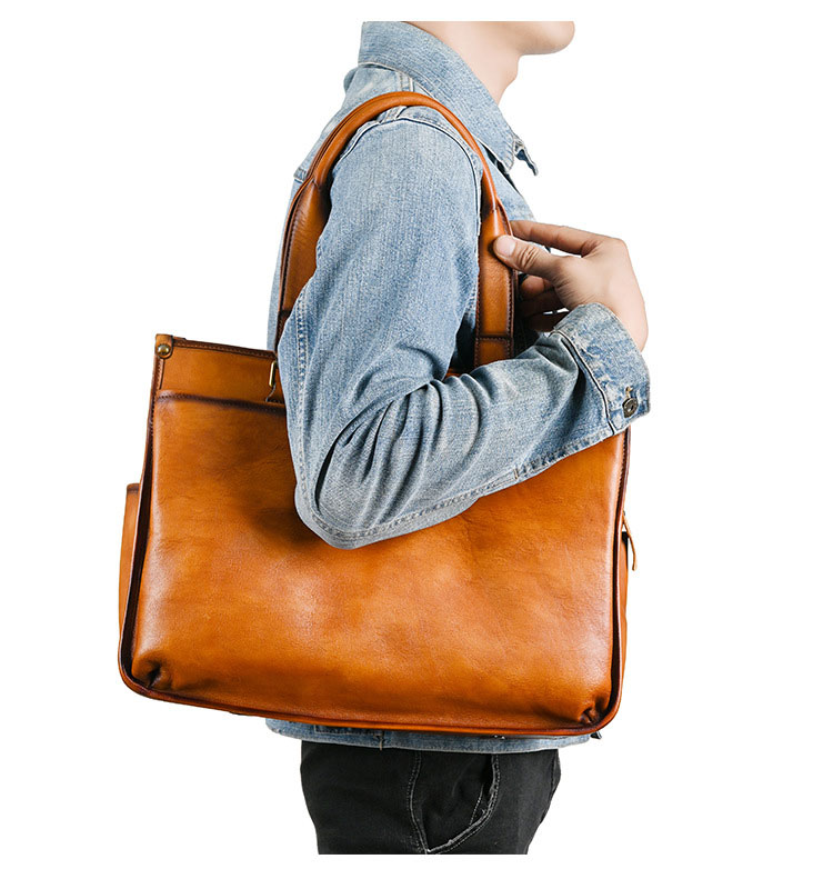 Whatna アンティーク風合い鞣し天 然 牛革 ビジネスバッグメンズ 2way ショルダー 手提げバッグブリーフケース16インチPC対応 旅行 出張 通勤 通学 就活 面接 バッグ かばん 男性用WX8639-10