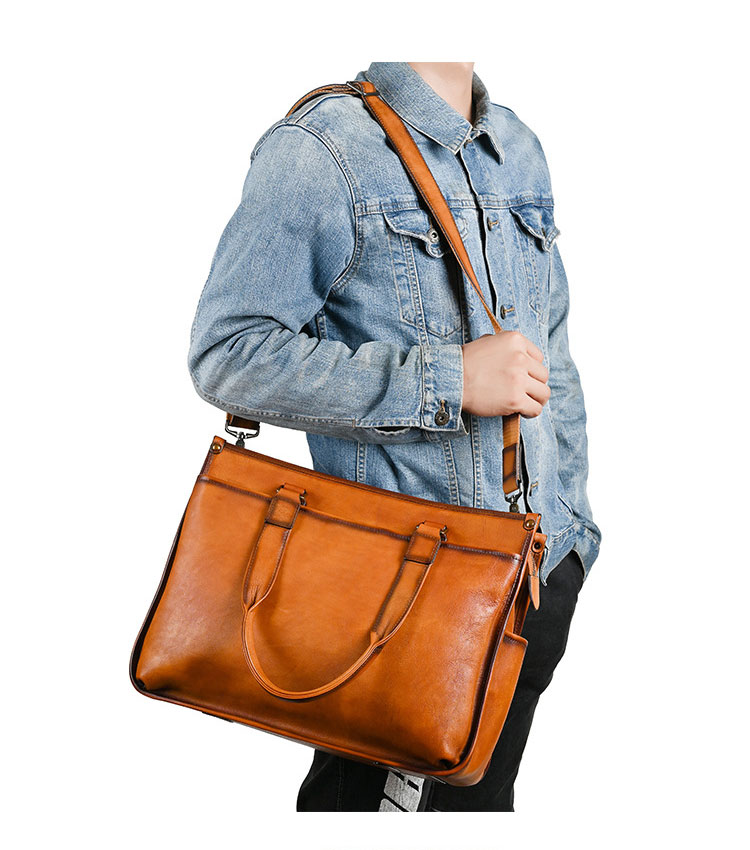 Whatna アンティーク風合い鞣し天 然 牛革 ビジネスバッグメンズ 2way ショルダー 手提げバッグブリーフケース16インチPC対応 旅行 出張 通勤 通学 就活 面接 バッグ かばん 男性用WX8639-8