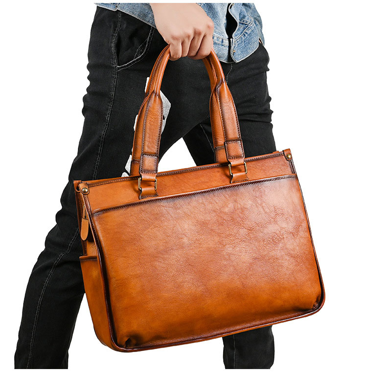 Whatna アンティーク風合い鞣し天 然 牛革 ビジネスバッグメンズ 2way ショルダー 手提げバッグブリーフケース16インチPC対応 旅行 出張 通勤 通学 就活 面接 バッグ かばん 男性用WX8639-11