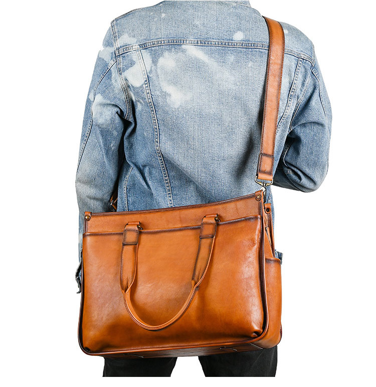 Whatna アンティーク風合い鞣し天 然 牛革 ビジネスバッグメンズ 2way ショルダー 手提げバッグブリーフケース16インチPC対応 旅行 出張 通勤 通学 就活 面接 バッグ かばん 男性用WX8639-9