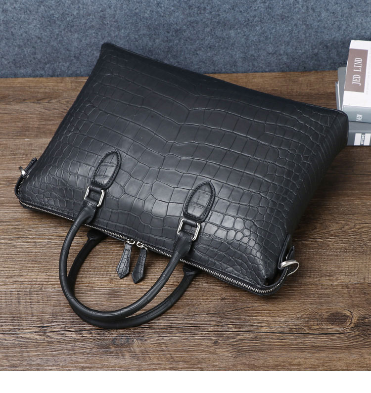 Whatna ワニ革 本革 ビジネス バッグメンズ 2way ショルダー 手提げ バッグ クロコダイル革 ダブルファスナー ブリーフケース 15.6インチPC対応 旅行 出張 通勤 通学 就活 面接 バッグ かばん 男性用 6153-5-3