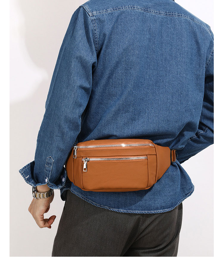 Whatna 牛革 ワンショルダーメンズ 斜めがけ ボディバッグ  ウエストバッグ ウエストポーチ ショルダーバッグ 男女兼用 本革 軽量 黒 ブラウン 017-10