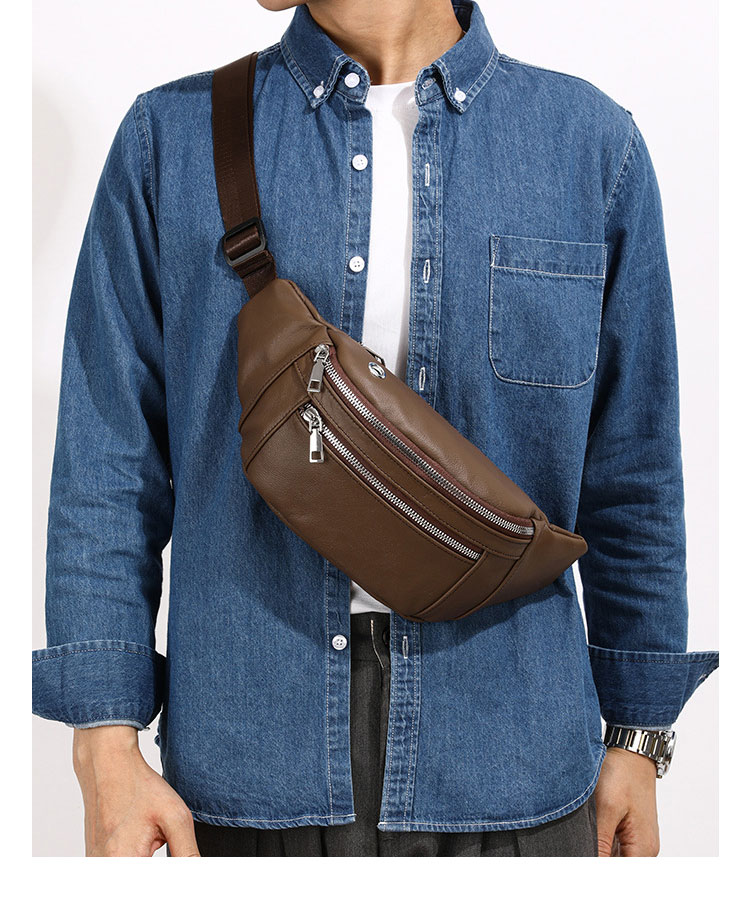 Whatna 牛革 ワンショルダーメンズ 斜めがけ ボディバッグ  ウエストバッグ ウエストポーチ ショルダーバッグ 男女兼用 本革 軽量 黒 ブラウン 017-12