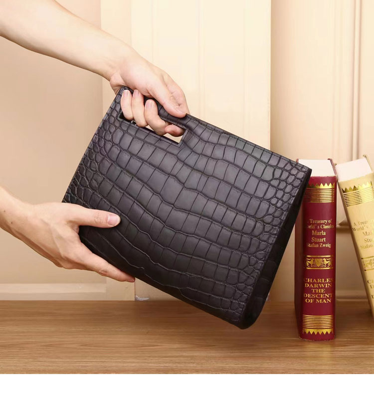 Whatna ワニ革セカンド バッグ メンズ 3way クラッチ ショルダー 斜め掛け ボディーバッグ 肩掛け バッグ 胸バッグ 3室仕切 大さい A4サイズ収納可 クロコダイル鰐 本革 本皮 鰐革 結婚式 バッグ ビジネス フォーマル 冠婚葬祭 バッグ紳士用 男性用-4