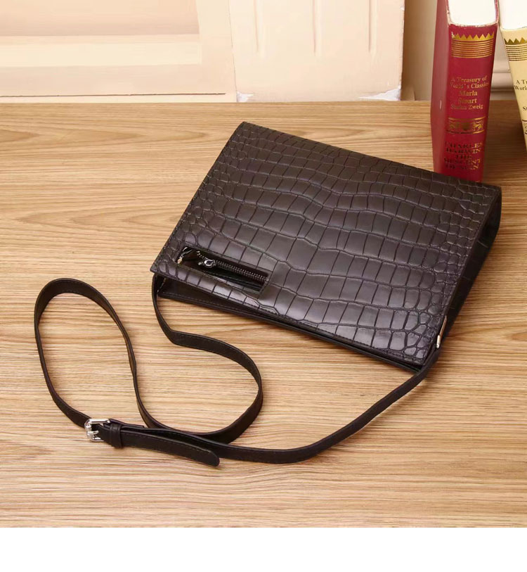 Whatna ワニ革セカンド バッグ メンズ 3way クラッチ ショルダー 斜め掛け ボディーバッグ 肩掛け バッグ 胸バッグ 3室仕切 大さい A4サイズ収納可 クロコダイル鰐 本革 本皮 鰐革 結婚式 バッグ ビジネス フォーマル 冠婚葬祭 バッグ紳士用 男性用-5