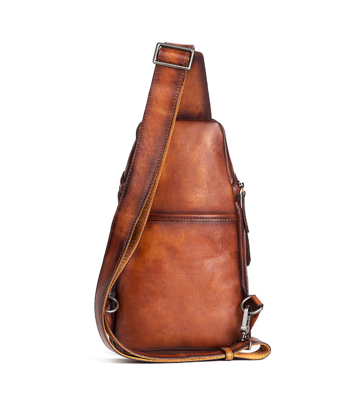 Whatna アンティーク風合い鞣し天 然 牛 革 斜めがけ ボディバッグ ワンショルダー メンズ ボディ斜め掛け 胸バッグ  肩掛けバック本革 厚手  レザー 左右付け替え可能  13543-2