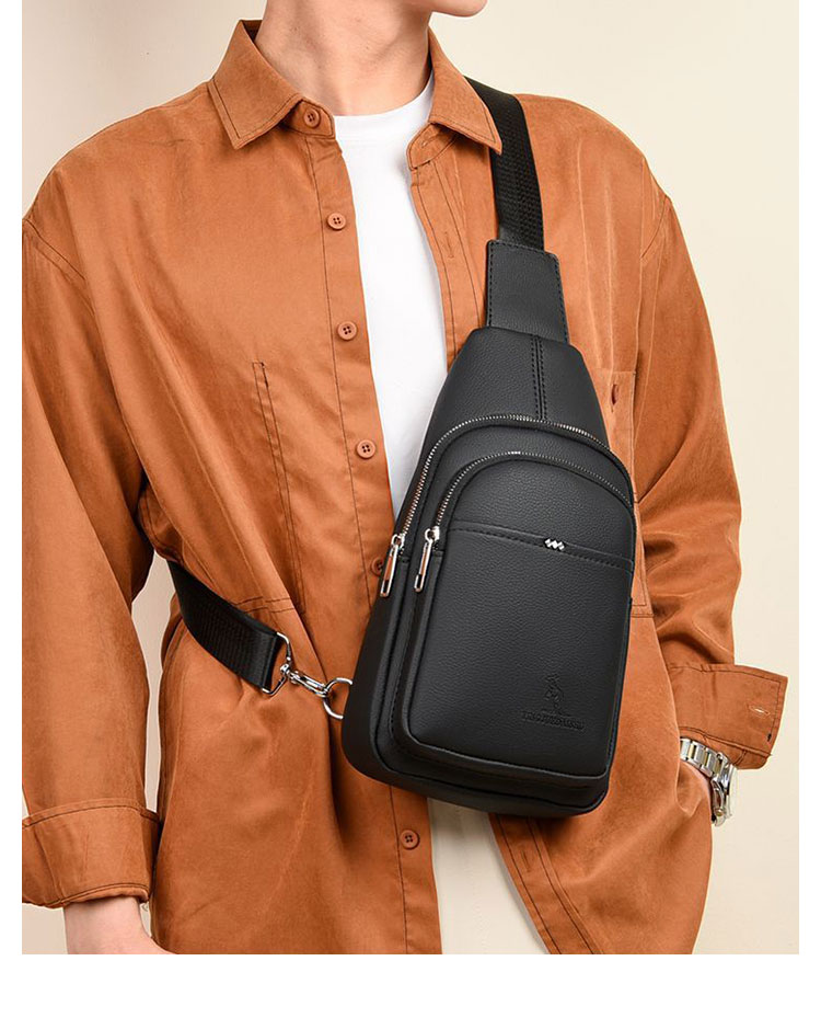Whatna ワンショルダーメンズ ボディバッグ 斜め掛けバッグ肩掛け 胸バッグ メッセンジャーバッグ 2室仕切PUレザー イヤホン穴付 ダブルファスナー 左右に付け替え可 軽量 男女兼用-9