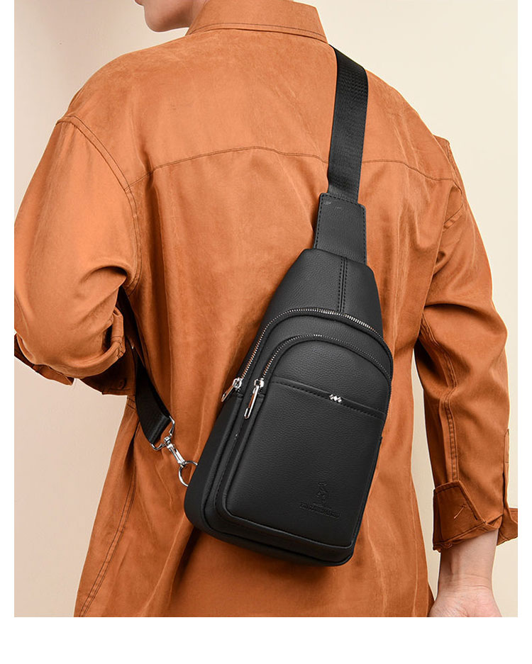 Whatna ワンショルダーメンズ ボディバッグ 斜め掛けバッグ肩掛け 胸バッグ メッセンジャーバッグ 2室仕切PUレザー イヤホン穴付 ダブルファスナー 左右に付け替え可 軽量 男女兼用-8