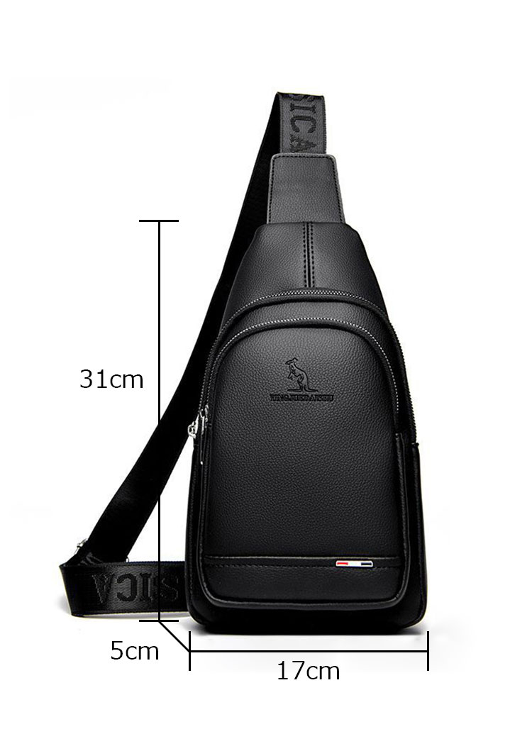 Whatna ワンショルダーメンズ ボディバッグ 斜め掛けバッグ肩掛け 胸バッグ メッセンジャーバッグ 2室仕切PUレザー イヤホン穴付 ダブルファスナー 左右に付け替え可 軽量 男女兼用-1
