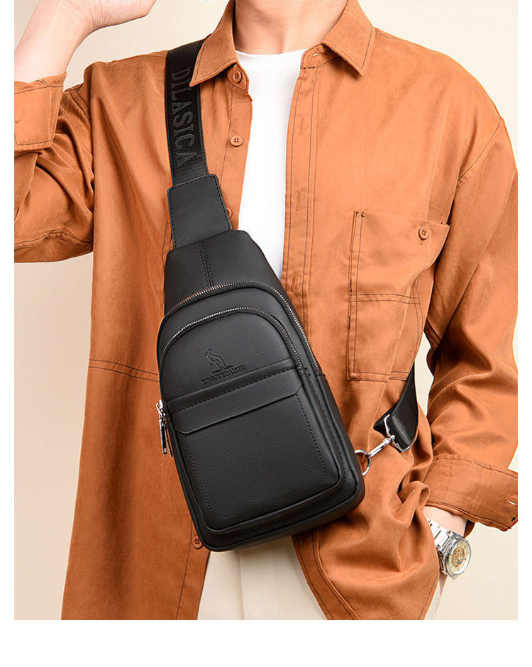 Whatna ワンショルダーメンズ ボディバッグ 斜め掛けバッグ肩掛け 胸バッグ メッセンジャーバッグ 2室仕切PUレザー イヤホン穴付 ダブルファスナー 左右に付け替え可 軽量 男女兼用-6