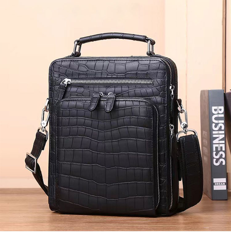 Whatna ワニ革 ワンショルダー メンズ バッグ 3way クラッチ ショルダー斜め掛け ボディバッグ 胸バッグ 肩掛けバッグ 手提げバッグ 手持げバッグ 小さい 2室仕切 クロコダイル革 鰐革 結婚式 バッグ ビジネス フォーマル 冠婚葬祭 バッグ-1