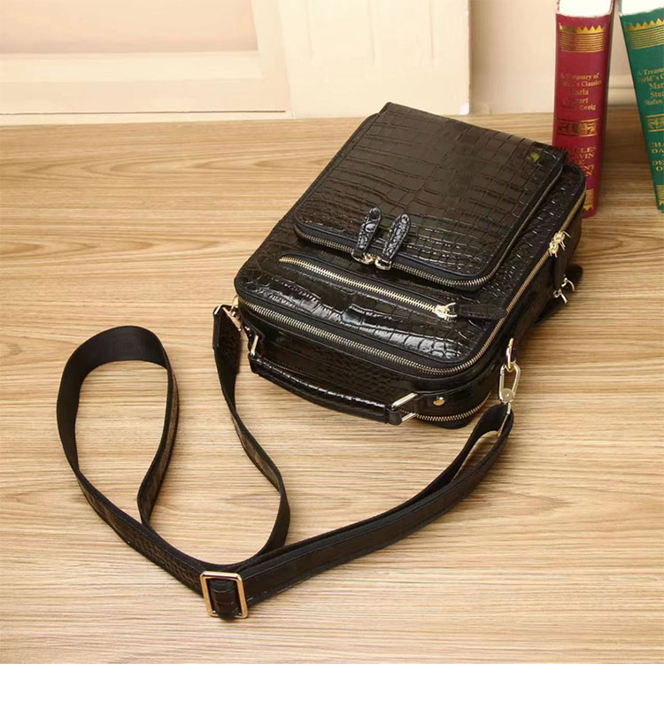 Whatna ワニ革 ワンショルダー メンズ バッグ  3way クラッチ ショルダー斜め掛け ボディバッグ 胸バッグ 肩掛けバッグ 手提げバッグ 手持げバッグ 小さい 2室仕切 クロコダイル革  鰐革 結婚式 バッグ ビジネス フォーマル 冠婚葬祭 バッグ 6006s-3