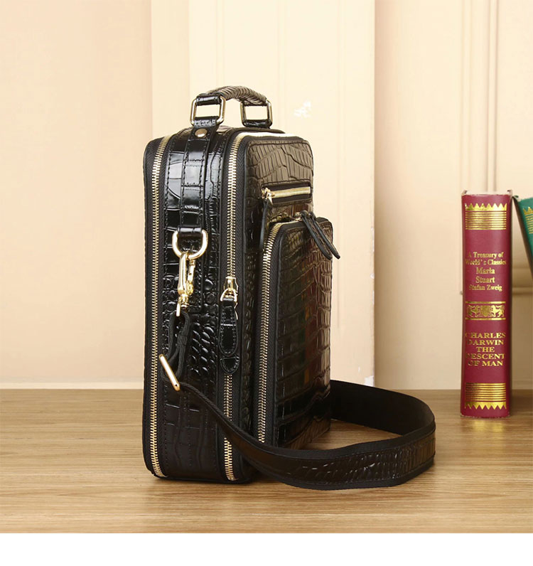 Whatna ワニ革 ワンショルダー メンズ バッグ  3way クラッチ ショルダー斜め掛け ボディバッグ 胸バッグ 肩掛けバッグ 手提げバッグ 手持げバッグ 小さい 2室仕切 クロコダイル革  鰐革 結婚式 バッグ ビジネス フォーマル 冠婚葬祭 バッグ 6006s-2