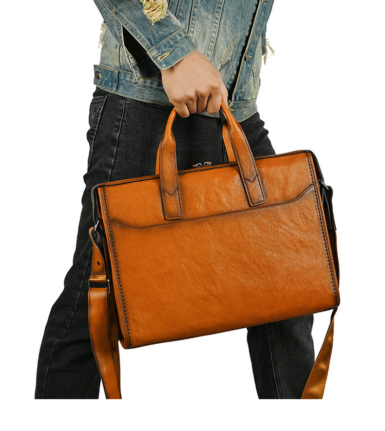 Whatna アンティーク風合い鞣し天 然 牛革 ビジネスバッグメンズ 2way ショルダー 手提げバッグ ブリーフケース 15.6インチPC対応 旅行 出張 通勤 通学 就活 面接 バッグ かばん 男性用13797-10