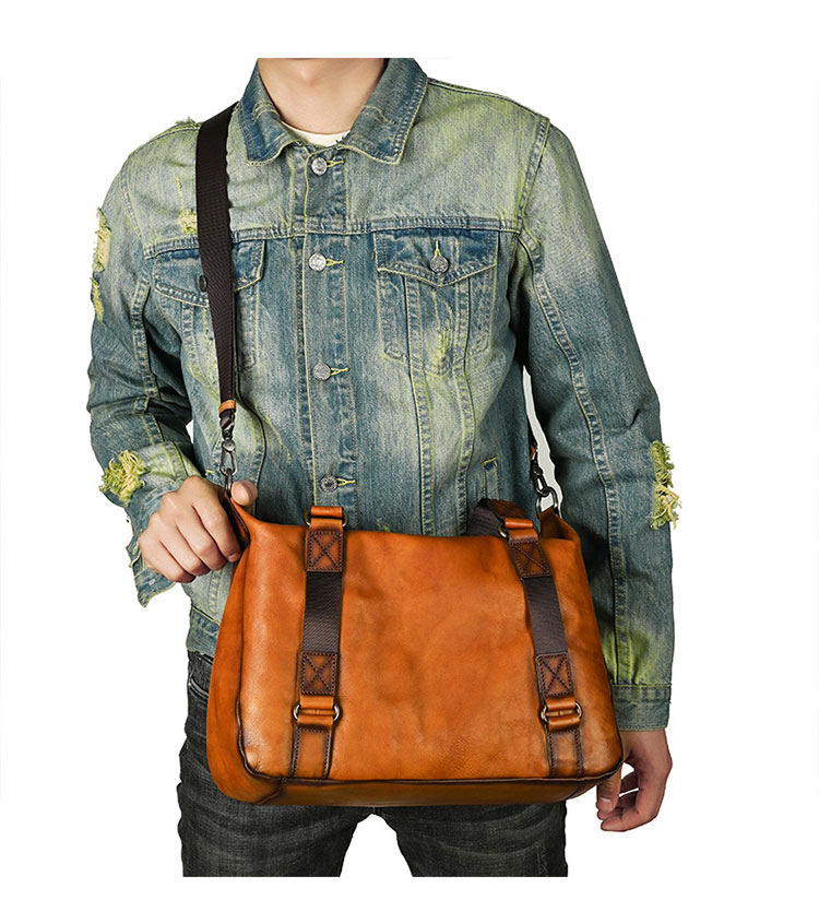 Whatna  アンティーク風合い鞣し天 然 牛革 ワンショルダーメンズ バック 3way 斜め掛け胸バッグ 手提げバッグ 手持げバッグ トートバッグセカンドバッグA4 カジュアル フォーマル ビジネス 通学 通勤 肩掛けバッグ 自転車かばん-8