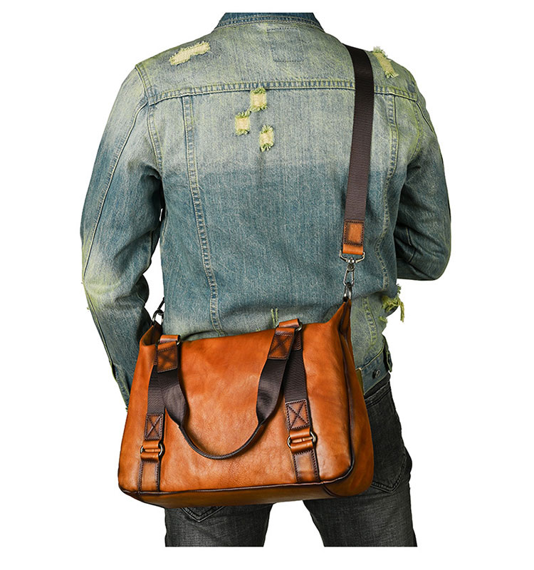 Whatna  アンティーク風合い鞣し天 然 牛革 ワンショルダーメンズ バック 3way 斜め掛け胸バッグ 手提げバッグ 手持げバッグ トートバッグセカンドバッグA4 カジュアル フォーマル ビジネス 通学 通勤 肩掛けバッグ 自転車かばん-9