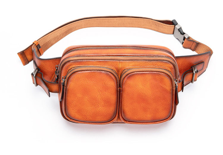 Whatna アンティーク風合い鞣し天 然 牛革 ワンショルダー メンズ 斜めがけ 肩掛け ボディバッグ 胸バッグ ウエストポーチ ウエストバッグ ミニショルダーバッグ 手作業で作 男女兼用 本革 ブラウン 1230-2