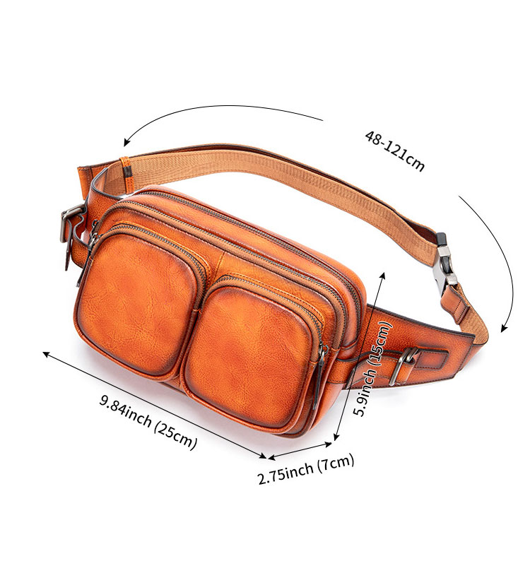 Whatna アンティーク風合い鞣し天 然 牛革 ワンショルダー メンズ 斜めがけ 肩掛け ボディバッグ 胸バッグ ウエストポーチ ウエストバッグ ミニショルダーバッグ 手作業で作 男女兼用 本革 ブラウン 1230-1