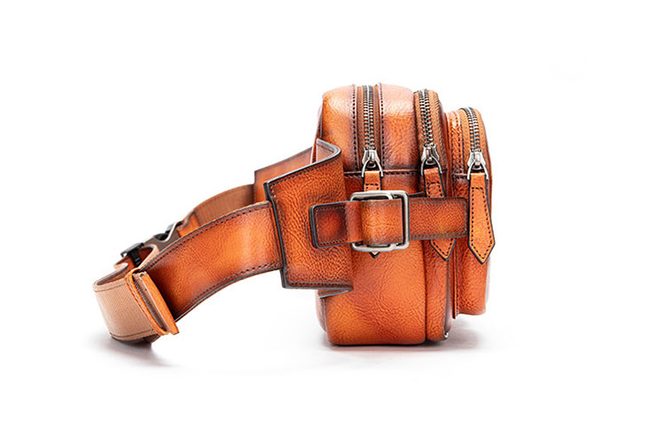 Whatna アンティーク風合い鞣し天 然 牛革 ワンショルダー メンズ 斜めがけ 肩掛け ボディバッグ 胸バッグ ウエストポーチ ウエストバッグ ミニショルダーバッグ 手作業で作 男女兼用 本革 ブラウン 1230-3