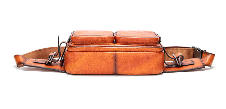 Whatna アンティーク風合い鞣し天 然 牛革 ワンショルダー メンズ 斜めがけ 肩掛け ボディバッグ 胸バッグ ウエストポーチ ウエストバッグ ミニショルダーバッグ 手作業で作 男女兼用 本革 ブラウン 1230-5