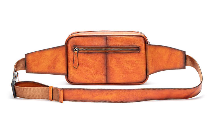 Whatna アンティーク風合い鞣し天 然 牛革 ワンショルダー メンズ 斜めがけ 肩掛け ボディバッグ 胸バッグ ウエストポーチ ウエストバッグ ミニショルダーバッグ 手作業で作 男女兼用 本革 ブラウン 1230-4